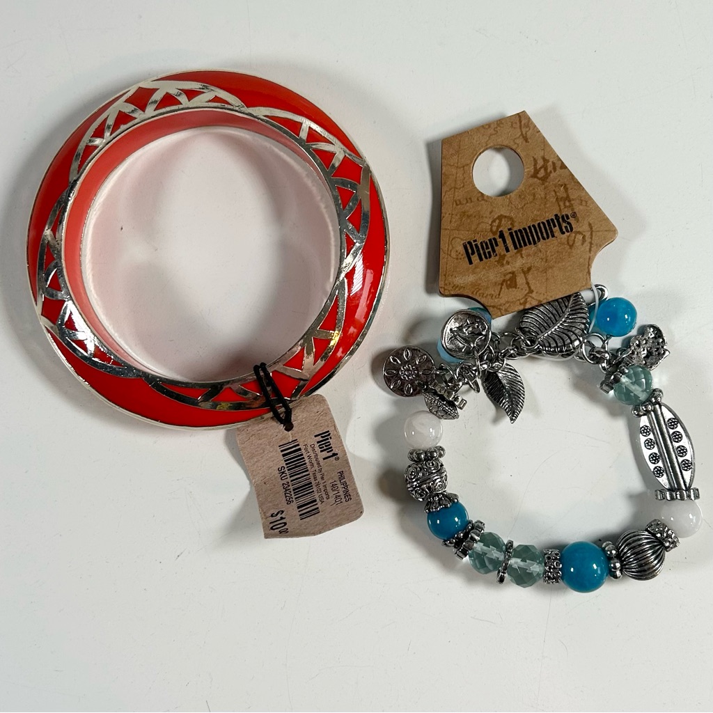 Pier 1 Bangle And Blue Charm Bracelet